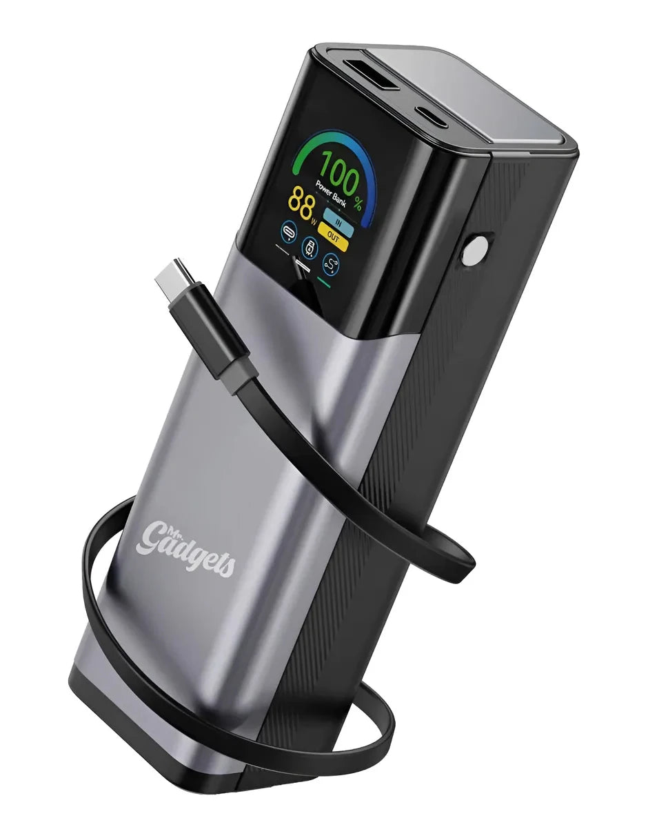 Power Bank 27,000Mah 140W Ultra Fast Charging Retractable Cable Gray