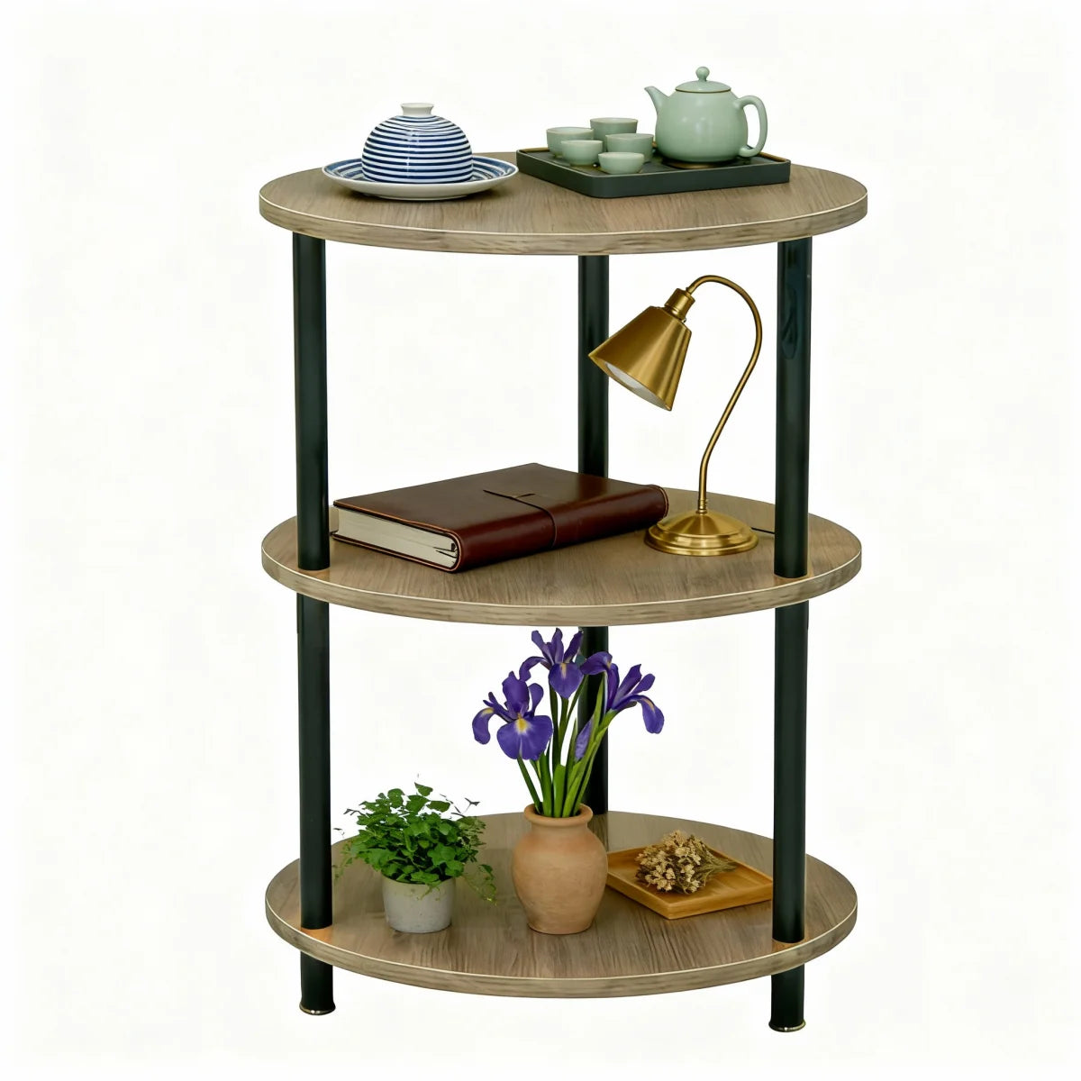 Mini Round Side Table, 3-Tier Wooden Table, Ideal as a Coffee Table, Sofa Side Table and Nightstand, 33.5X33.5Cm