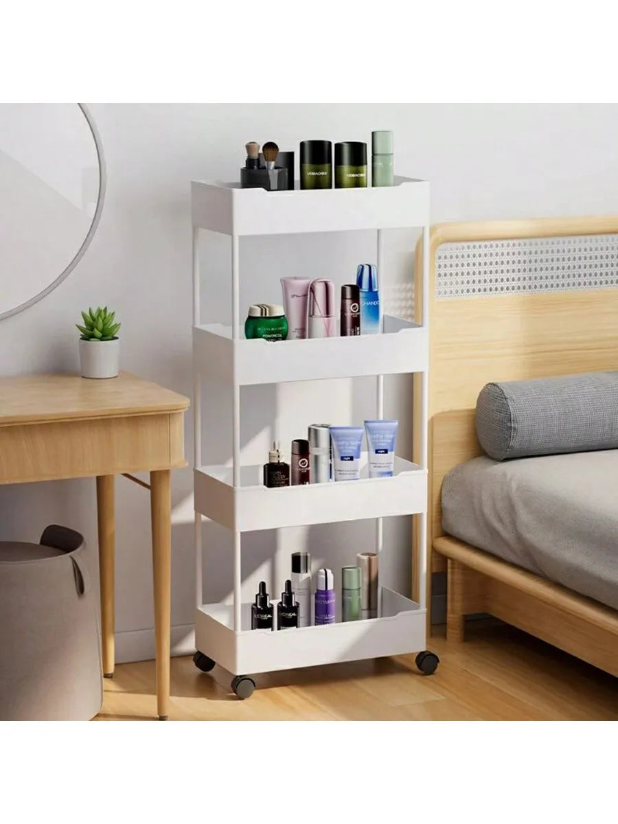 Cart with Multi-Level Shelves for Kitchen and Bathroom: Mobile, Floor-Standing, and Household. Organizer Storage Shelf.