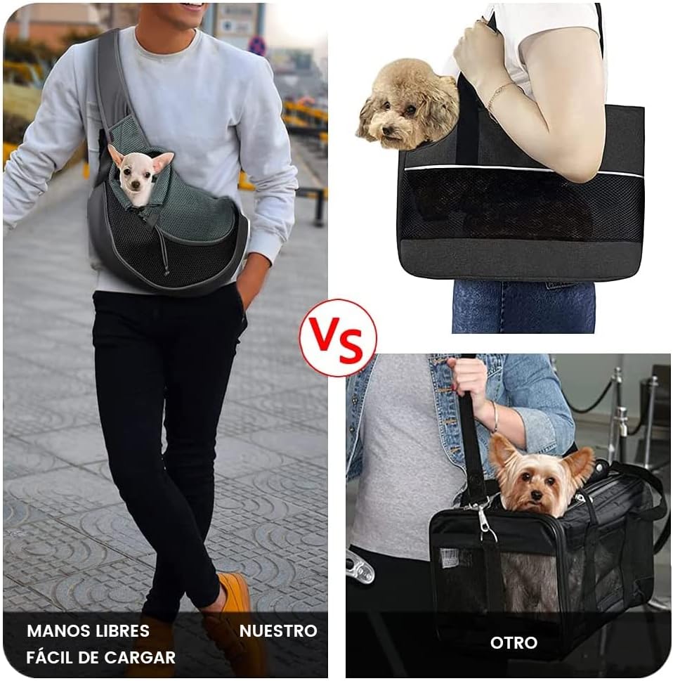 Mochila Transportadora para Mascotas con Correa Ajustable, Bolsillo y Malla Transpirable Doble Cara - Ideal para Gatos y Perros Pequeños de Hasta 13 lb, Amarillo, Talla M