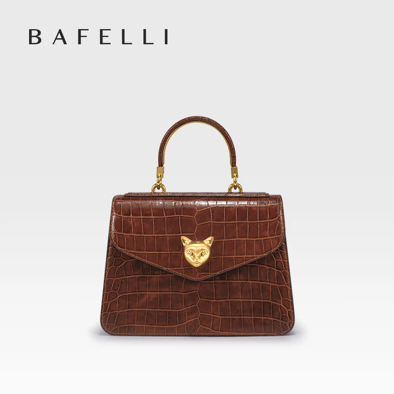 2025 BAFELLI CAT NUEVO bolso de moda de cuero con patrón de crujido para mujer, elegante bolso de negocios para mujer, bolso OL de marca de lujo