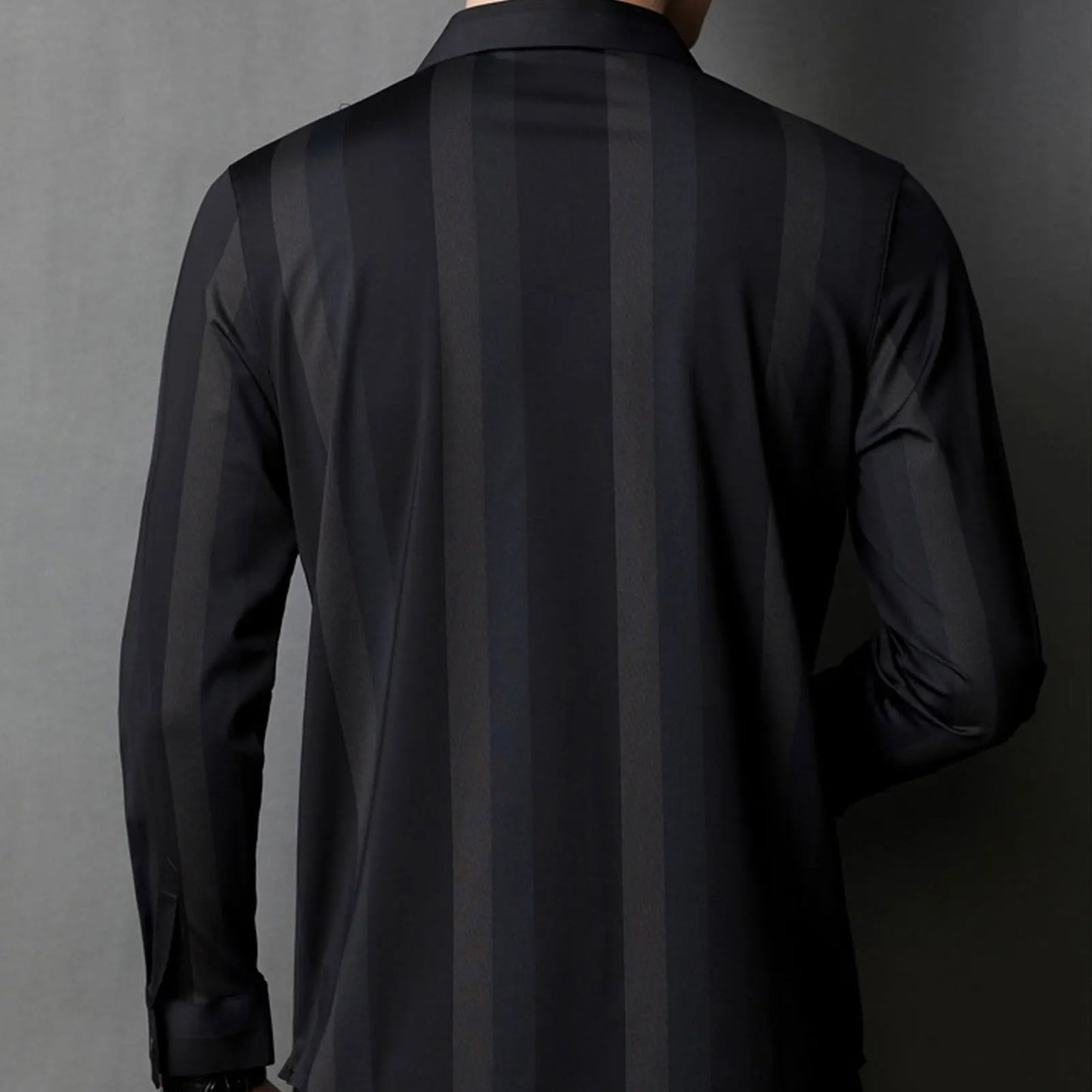 XXXL Men Long Sleeved Shirt High Flexibility Trackless Ironing Shirt Stripe Ice Silk Shirt Men Ice Silk Long Sleeve Shirt