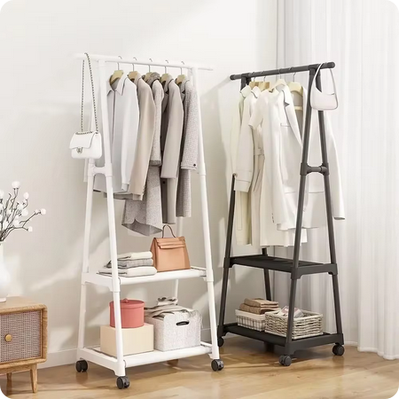 Perchero de Pie con Polea Triangular y Estantes de Ropa con Ruedas