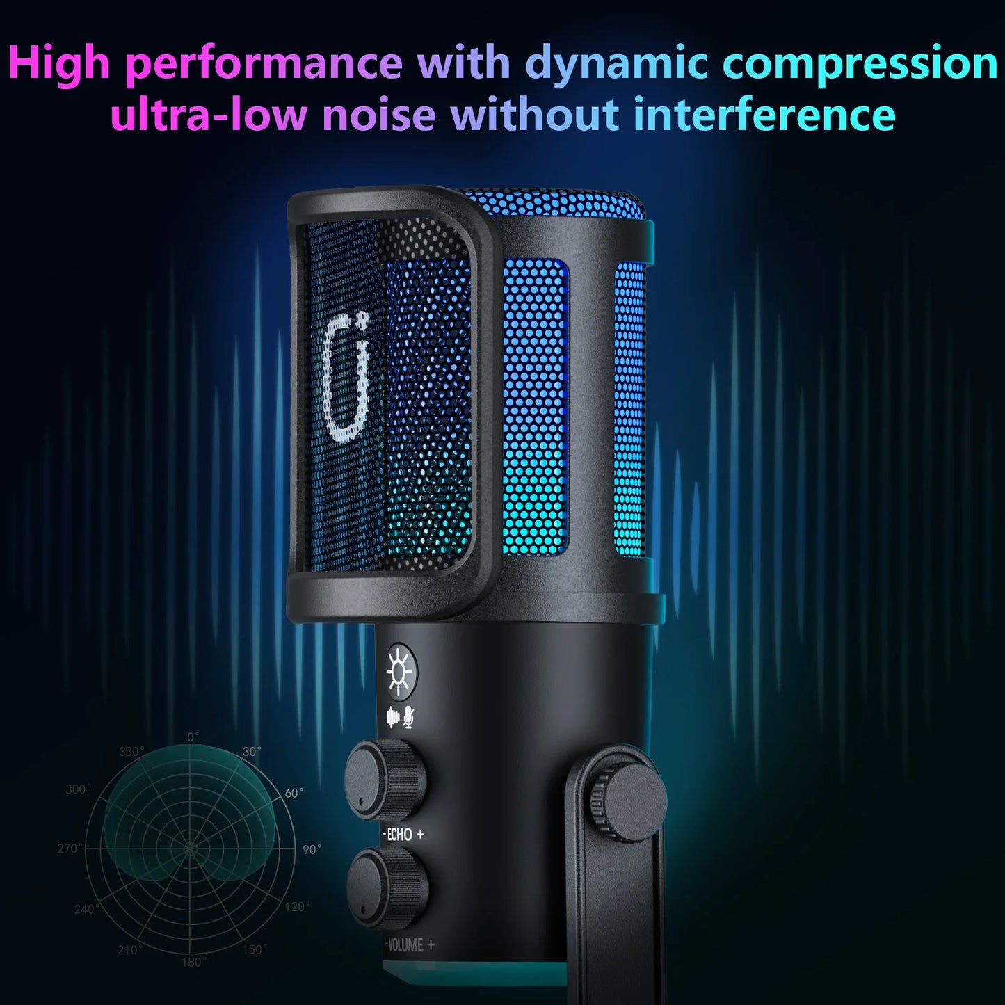 Tisco Gaming Microphone PC-USB Condenser Microphone RGB Lighting,Noise Cancelling & Mute Function-Compatible with PS5/PS4/PC/Mac