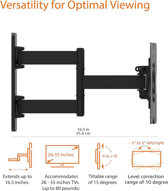 Soporte de pared para monitor de TV articulado de movimiento completo para televisores de 26 a 55 pulgadas y paneles planos de hasta 80