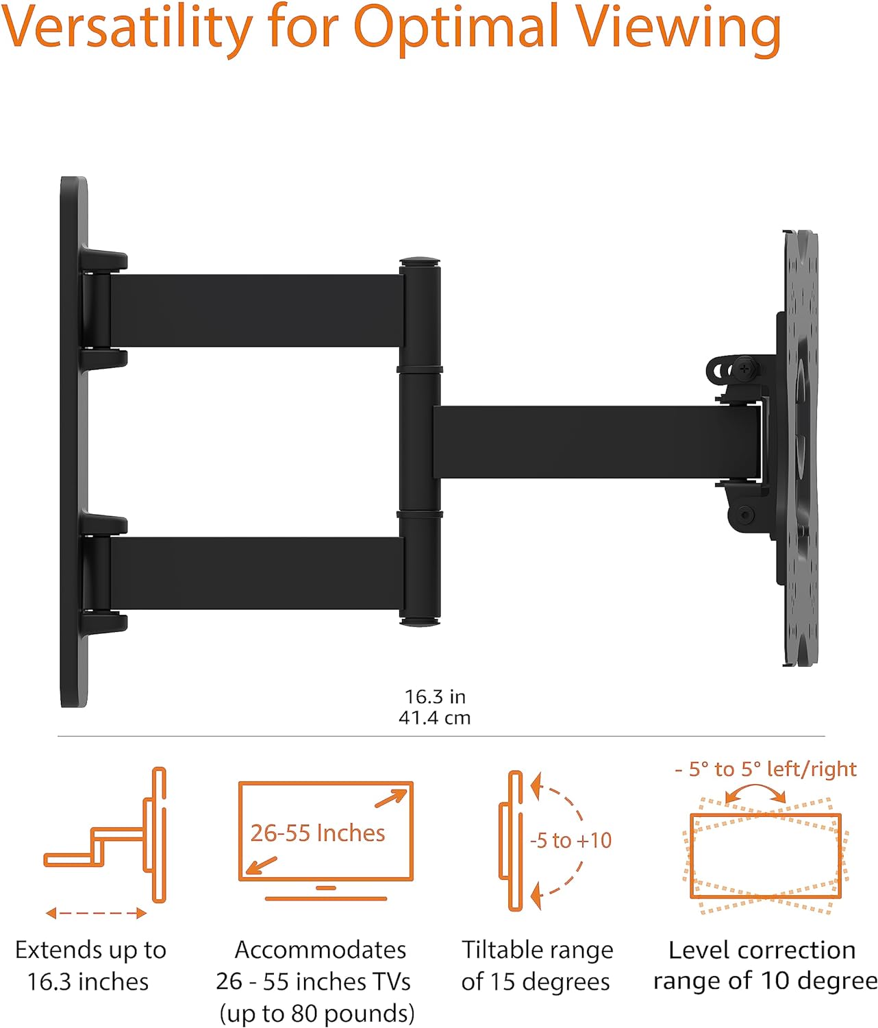 Soporte de pared para monitor de TV articulado de movimiento completo para televisores de 26 a 55 pulgadas y paneles planos de hasta 80