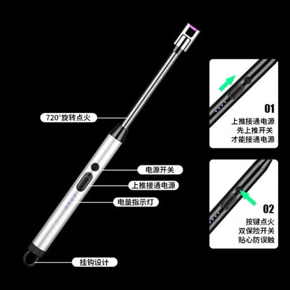 360 °     Bbq Electric Arc Lighter USB Windproof Flameless Plasma Ignition Long Kitchen Lighters Gas Lighter for Candle Gas Stove