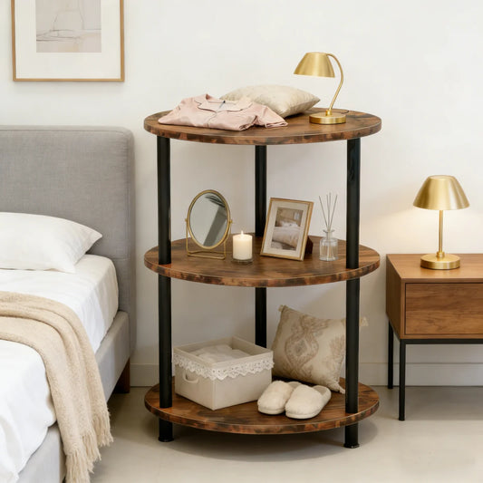 Mini Round Side Table, 3-Tier Wooden Table, Ideal as a Coffee Table, Sofa Side Table and Nightstand, 33.5X33.5Cm