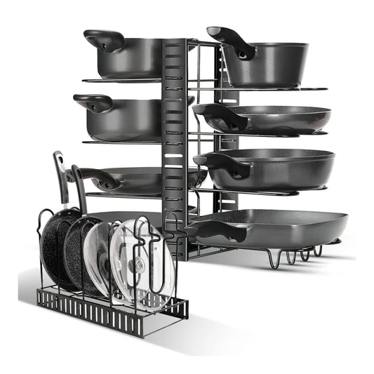 Pan and Lid Organizer for Cabinet 8-Tier Shelf with 3 Installation Methods