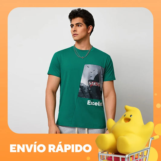 Men's T-Shirt with Print and Letters, Short Sleeve Round Neck T-Shirt