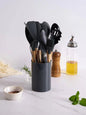 Set of 12 Silicone Kitchen Utensils Spatulas with Wooden Handle