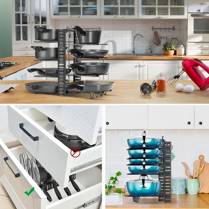 Pan and Lid Organizer for Cabinet 8-Tier Shelf with 3 Installation Methods