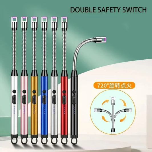 360 °     Bbq Electric Arc Lighter USB Windproof Flameless Plasma Ignition Long Kitchen Lighters Gas Lighter for Candle Gas Stove