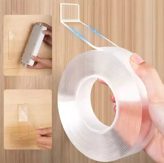3M*2Cm Nano Transparent Tape, Washable and Reusable Double-Sided Adhesive Tape, Universal Hook Tape for Furniture