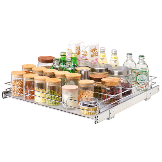 SucceBuy 20"W x 21"D Pull Out Cabinet Organizer Heavy Duty Slide Out Pantry Shelves Chrome-Plated Steel Roll Out Drawers