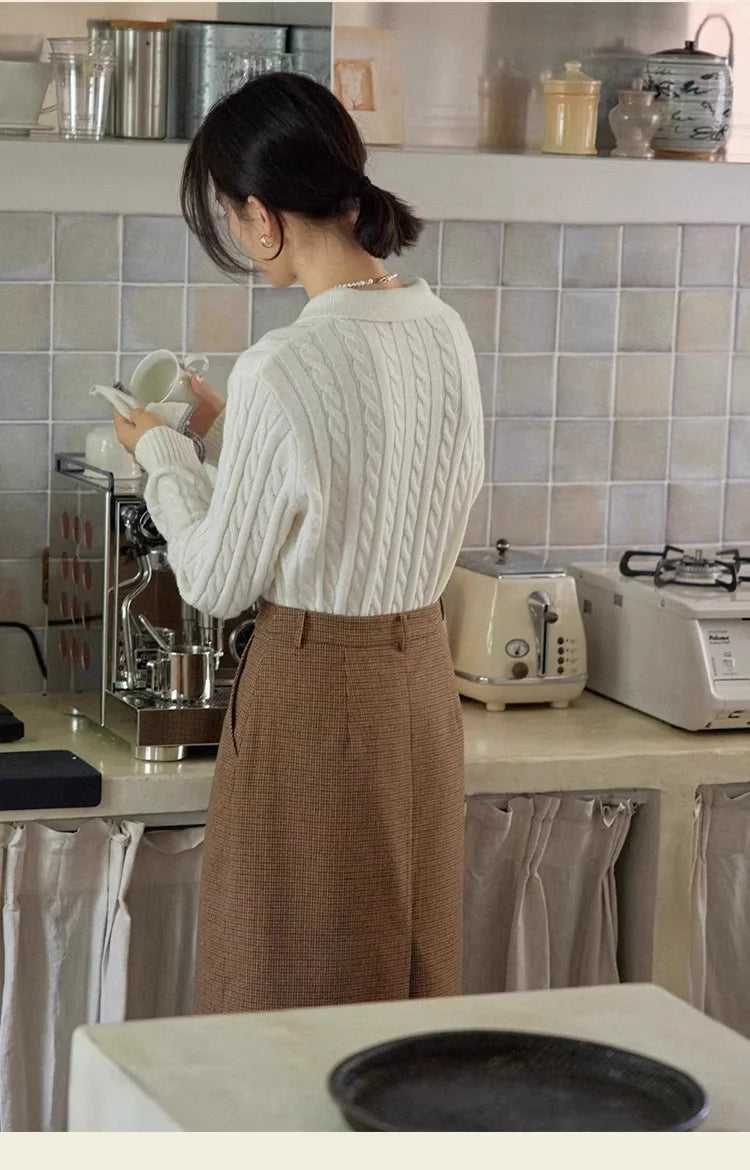 100% suéter de lana pura para mujer 2025 Otoño/Invierno nuevo jersey con cuello POLO moda coreana solapa suave Top de Cachemira de punto para mujer