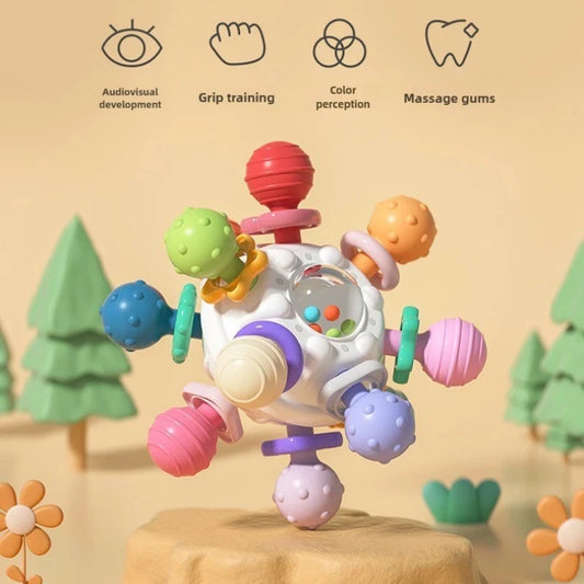 Sonajero de bola de dedo de Manhattan infantil, bola de átomo, mordedor giratorio, juguete de dentición, bola de Gel suave