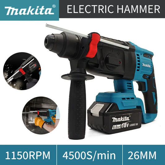 Makita – Martillo Perforador Inalámbrico 18V sin Escobillas (26 mm) | Herramienta Eléctrica Original con Batería de Litio