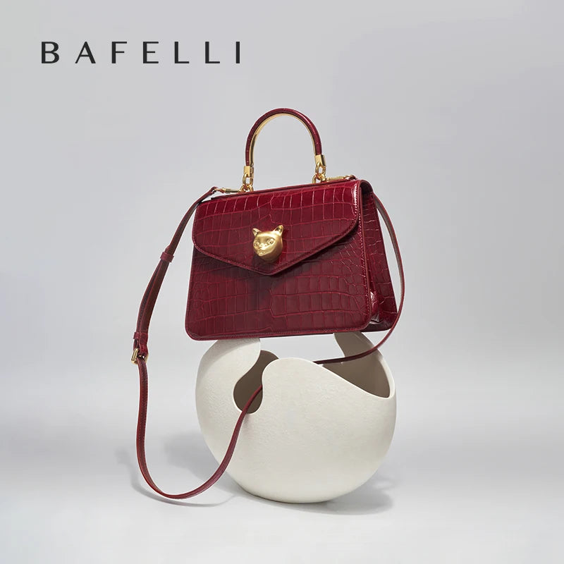 2025 BAFELLI CAT NUEVO bolso de moda de cuero con patrón de crujido para mujer, elegante bolso de negocios para mujer, bolso OL de marca de lujo