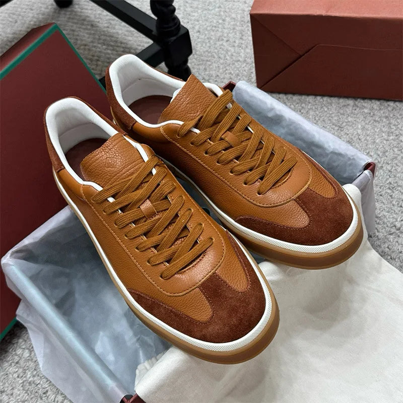 2025 nuevos zapatos de entrenamiento LP, zapatillas planas con cordones y punta redonda de cuero genuino, zapatillas blancas informales con estilo Unisex, estilo deportivo