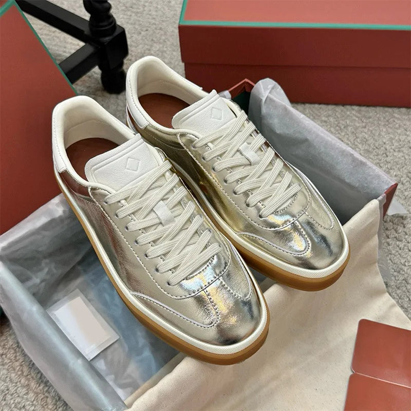2025 nuevos zapatos de entrenamiento LP, zapatillas planas con cordones y punta redonda de cuero genuino, zapatillas blancas informales con estilo Unisex, estilo deportivo