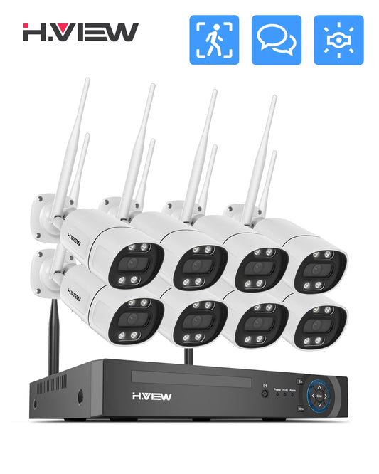H.view 8CH 5mp cámara inalámbrica Wifi sistema de seguridad cámara CCTV Kit de videovigilancia NVR interior exterior Audio bidireccional Xmeye