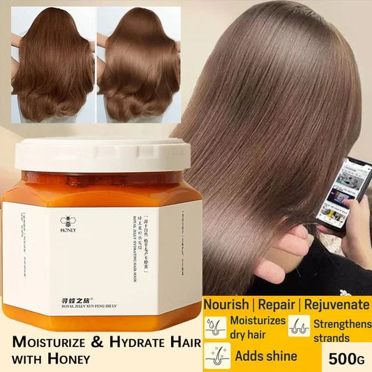 Mascarilla hidratante para el cabello Manuka Royal Jelly, tratamiento hidratante de acondicionamiento profundo de miel para el cuidado del tinte de frotar seco y dañado, 500ml