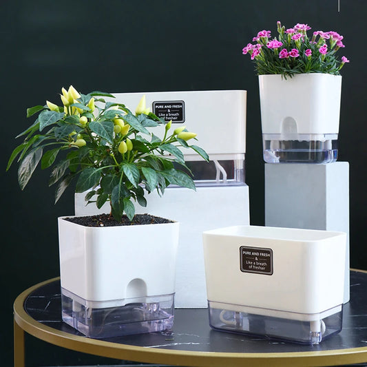 Nuevo Maceta de planta de autorriego, maceta de cuerda de algodón autoabsorbente de plástico magnético para maceta perezosa de dos pisos, suministros de jardín