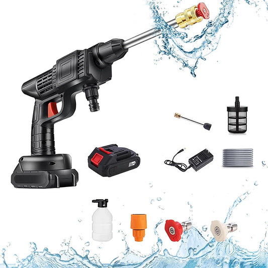 Hidrolavadora a Presión Inalámbrica 60 Bar, 30000mAh 48V, Motor 300W, Pistola de Agua Portátil con Batería de Larga Duración (60 min), Limpiador de Coches y Exteriores – Negro