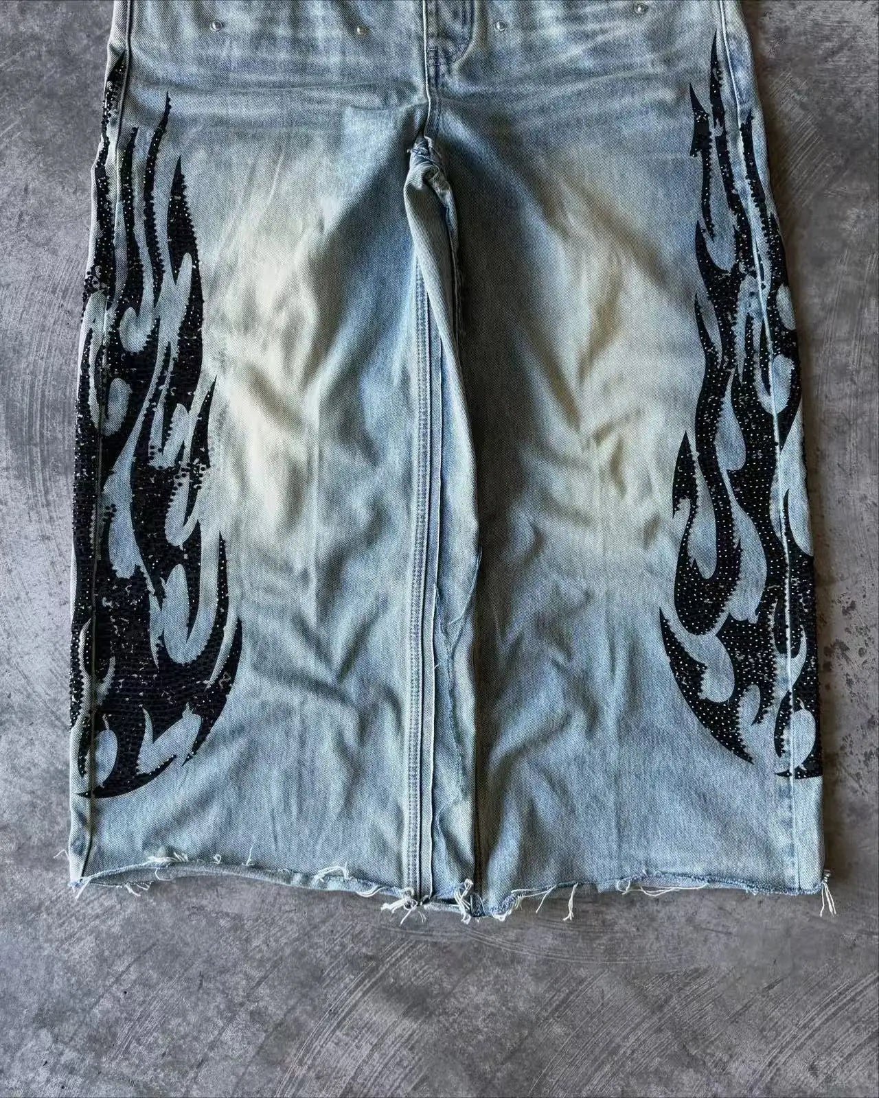 2025 retro doble cintura rebordear bordado jeans y2K hombres mujeres calle alta hip hop moda casual pareja pantalones vaqueros de pierna ancha