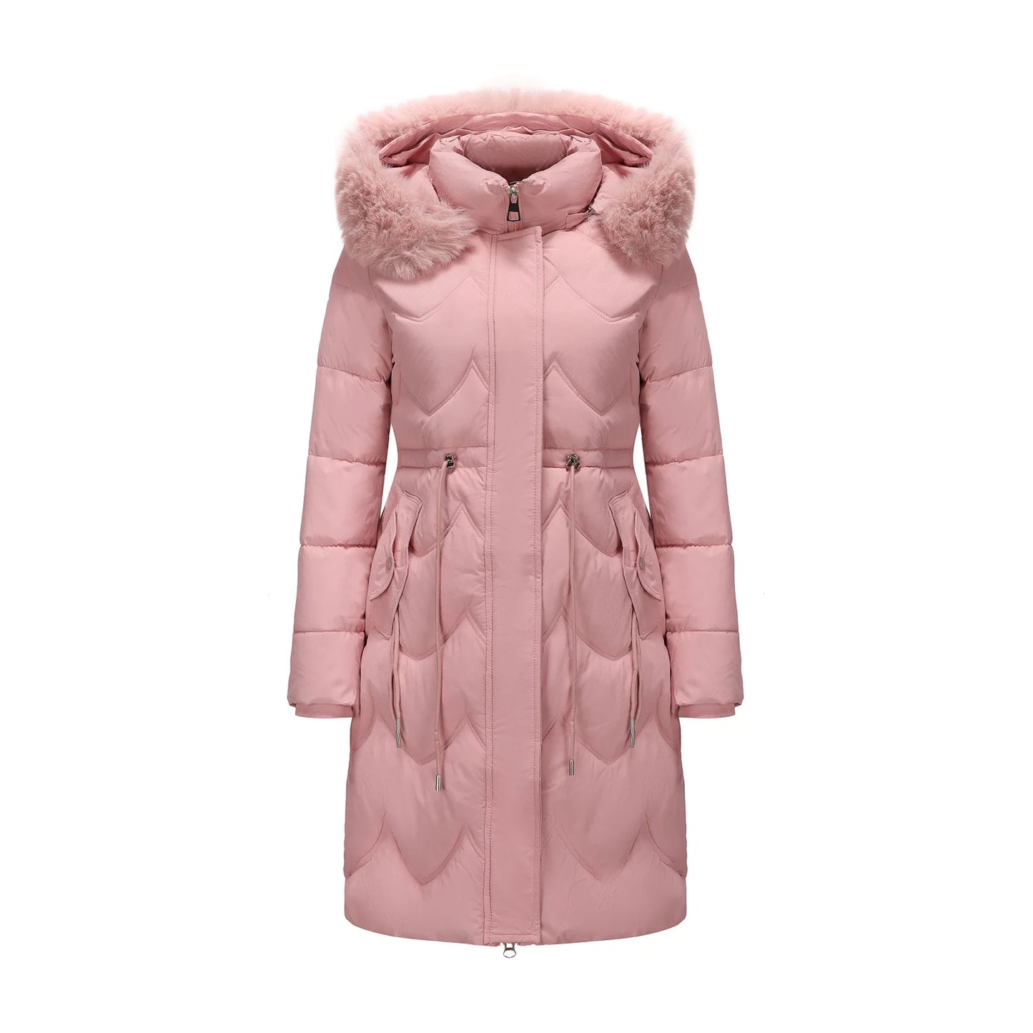Abrigo largo con capucha estilo viajero rosa para mujer, parkas verde claro, chaqueta térmica negra con abrigo con cordón en la cintura.