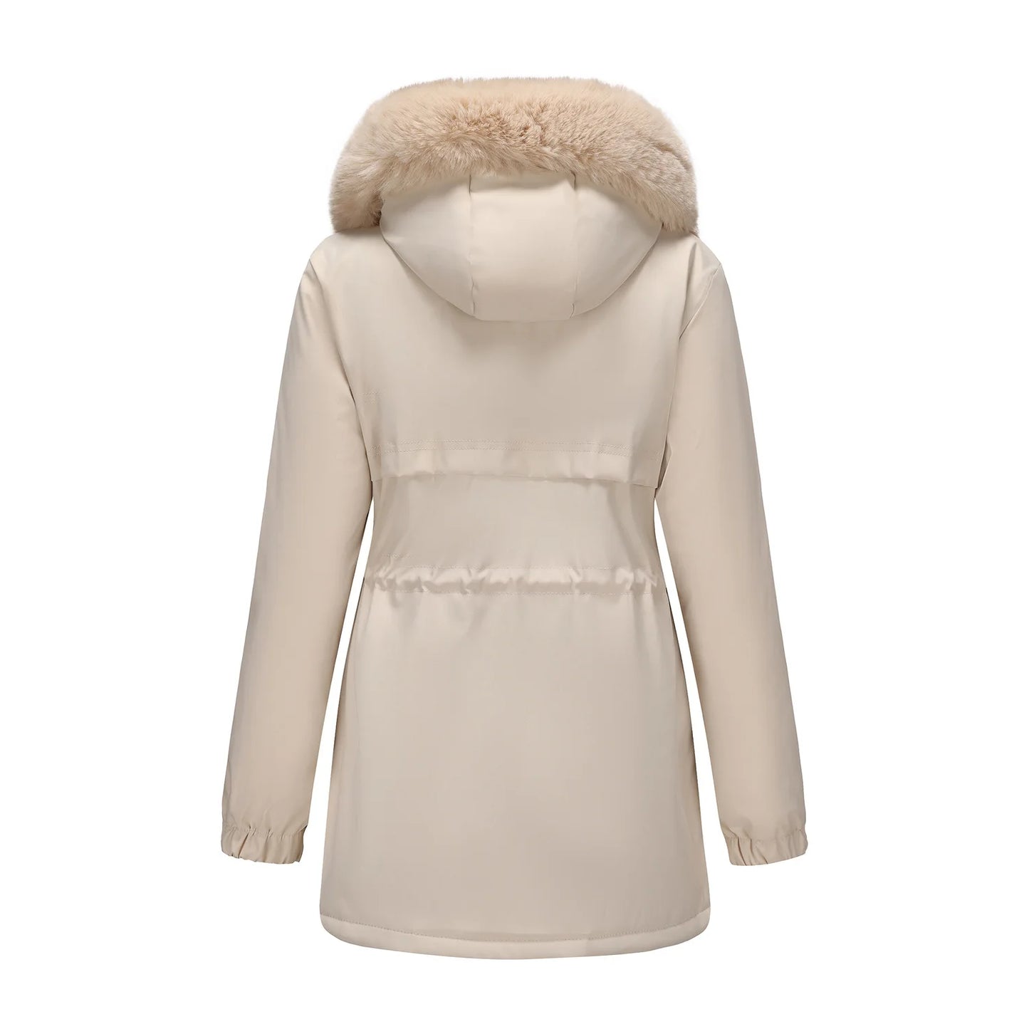 Abrigo de longitud media con capucha marrón oscuro para mujer recién llegado de invierno, chaqueta gruesa elegante y cálida. Parkas caqui, negro, azul y rosa.