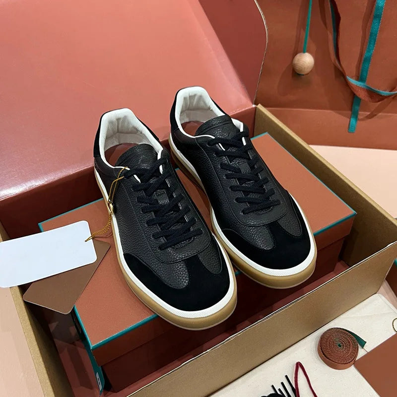 2025 nuevos zapatos de entrenamiento LP, zapatillas planas con cordones y punta redonda de cuero genuino, zapatillas blancas informales con estilo Unisex, estilo deportivo