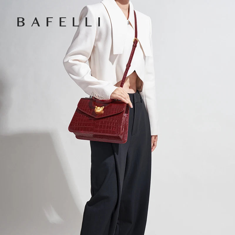 2025 BAFELLI CAT NUEVO bolso de moda de cuero con patrón de crujido para mujer, elegante bolso de negocios para mujer, bolso OL de marca de lujo