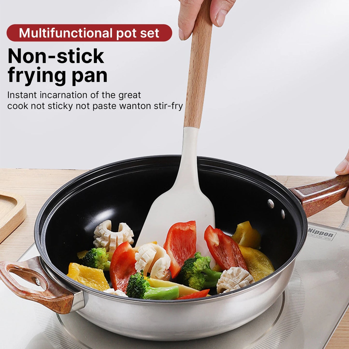 12Pcs Pots and Pans Set with 3L Kettle Nonstick Kitchen Stainless Steel Pans Induction Set with Lids Portable Dishwasher Safe