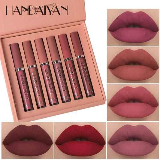 HANDAIYAN 6 uds juego de pintalabios maquillaje para mujeres taza antiadherente impermeable cosméticos de larga duración maquillaje coreano lápiz labial mate