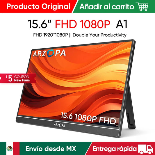ARZOPA 15.6 inch 1080P FHD Portable Monitor IPS Screen with USB C HDMI External Second Display