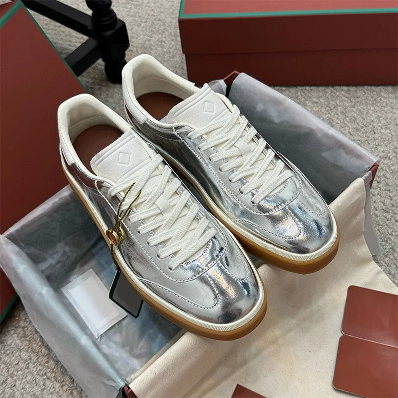 2025 nuevos zapatos de entrenamiento LP, zapatillas planas con cordones y punta redonda de cuero genuino, zapatillas blancas informales con estilo Unisex, estilo deportivo