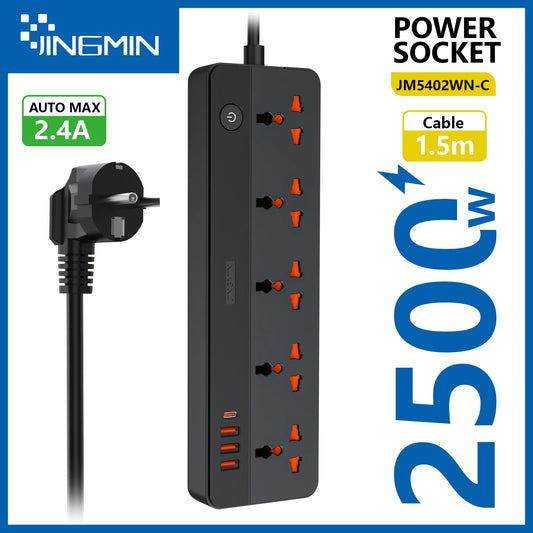 PD 20W 2500W Multi Tap Universal Plug EU Outlet Power Strip with 1.8M Extension Cord AC Type C USB Port Charge Electrical Socket