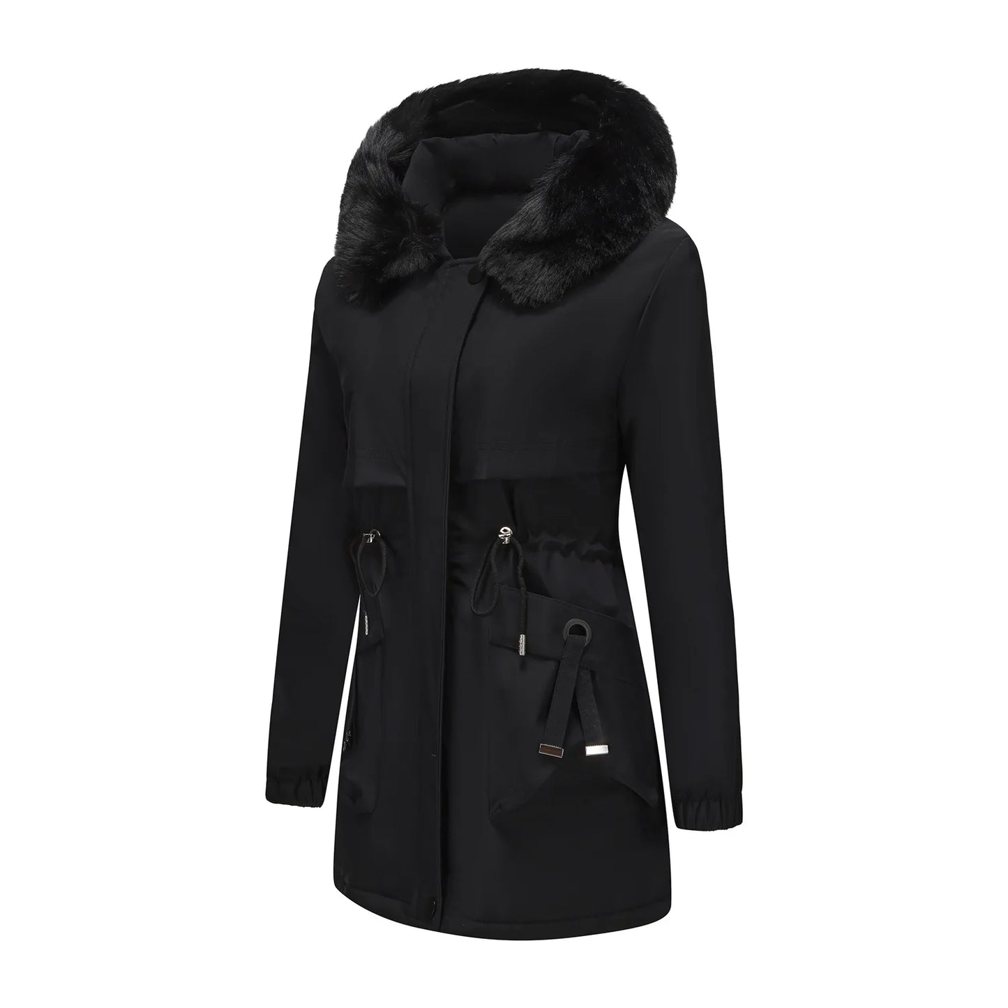 Abrigo de longitud media con capucha marrón oscuro para mujer recién llegado de invierno, chaqueta gruesa elegante y cálida. Parkas caqui, negro, azul y rosa.