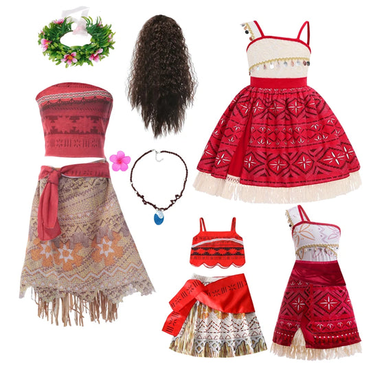Traje para niñas, disfraz de Cosplay para niños, vestido de princesa para fiesta, vestido de playa informal de verano, conjunto de peluca y collar, vestidos de fiesta para niñas