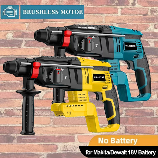Taladro Eléctrico Sin Escobillas 26 mm | Martillo Rotativo Multifuncional Inalámbrico Compatible con Baterías Makita/Dewalt 18V