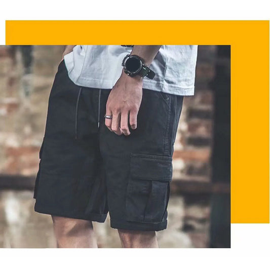 Men Cargo Shorts Multi Pockets Drawstring Closure Knee Length Loose Fitting Casual Summer Shorts
