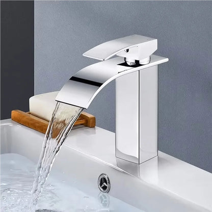 Bathroom and Kitchen Basin Faucets, Hot and Cold Water Waterfall Faucet, for Home Use, Curved Spout Sink Faucet, Faucet Accessories