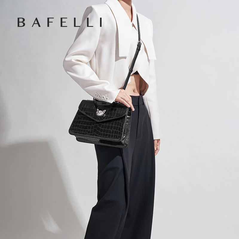 2025 BAFELLI CAT NUEVO bolso de moda de cuero con patrón de crujido para mujer, elegante bolso de negocios para mujer, bolso OL de marca de lujo