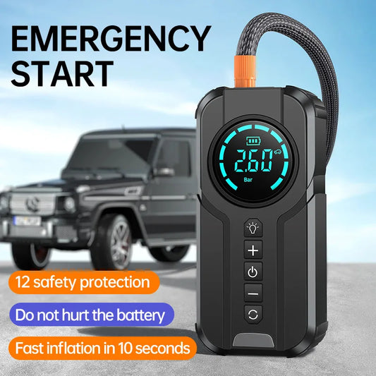 4 In 1 Air Compressor Car Jump Starter Power Bank Inflator Pump 1000A Portable Power Station 8400mAh Car Battery Charger Booster