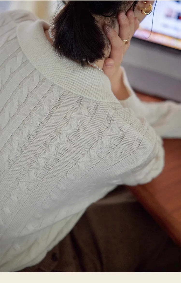 100% suéter de lana pura para mujer 2025 Otoño/Invierno nuevo jersey con cuello POLO moda coreana solapa suave Top de Cachemira de punto para mujer