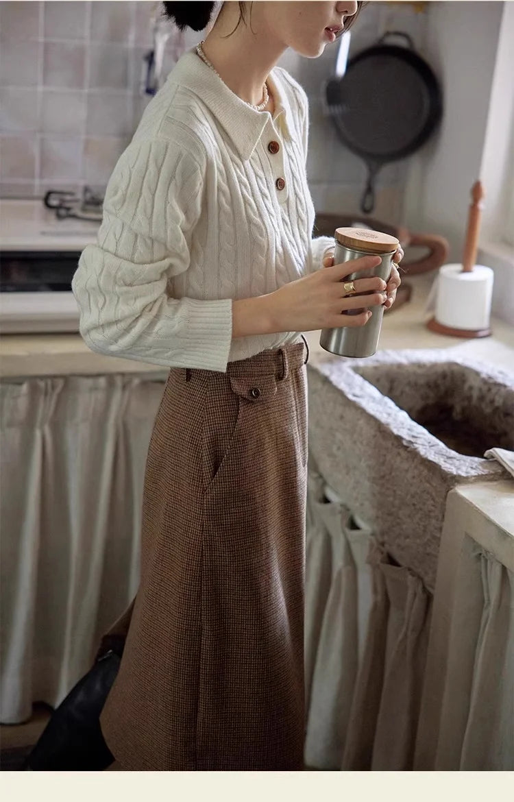 100% suéter de lana pura para mujer 2025 Otoño/Invierno nuevo jersey con cuello POLO moda coreana solapa suave Top de Cachemira de punto para mujer