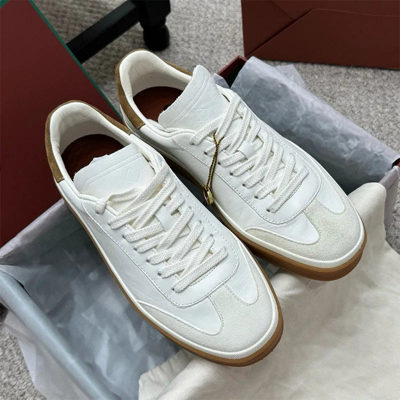 2025 nuevos zapatos de entrenamiento LP, zapatillas planas con cordones y punta redonda de cuero genuino, zapatillas blancas informales con estilo Unisex, estilo deportivo
