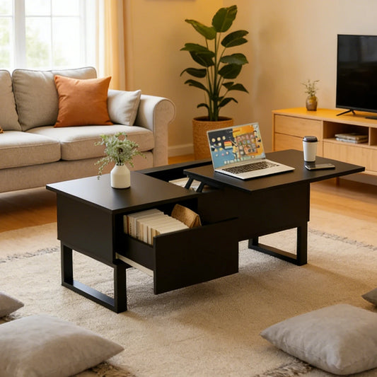 for Home Living Dining Reception Room Office Coffee Table Wooden Lift Top Drawer Hidden Retro Industrial Style Center Table